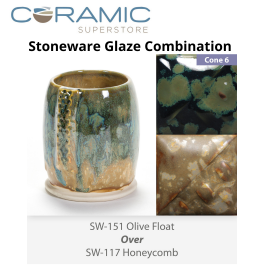 Olive Float SW-151 over Honeycomb SW-117 Stoneware Combination Olive Float SW-151 over Honeycomb SW-117 Stoneware Combination